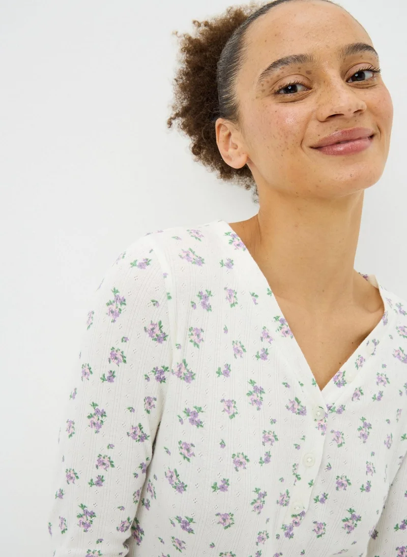 Matalan Cream Floral Pointelle Pyjama Set